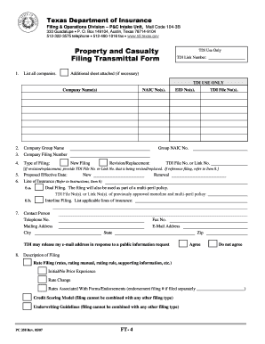 Texas Property and Casualty Filing Transmittal Form