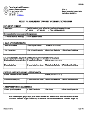 Texas Request for Reimbursement of Payment Made by Health Care Insurer