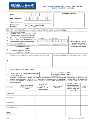 Federal Bank Assistant Manager Application Form