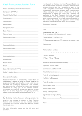 Cash Passport Application Form