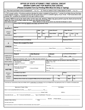 Florida Worthless Check Complaint