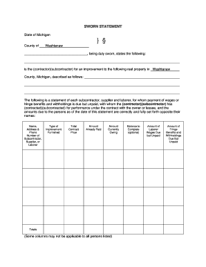 Michigan Sworn Statement for Construction Liens