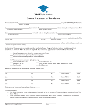 Sworn Statement of Residence