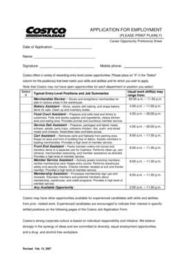 Costco Application for Employment