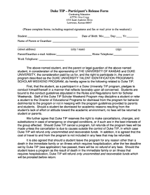 Duke TIP Participant's Release Form - Center for Professional ...