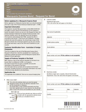 Macquarie Express Bond Request Form
