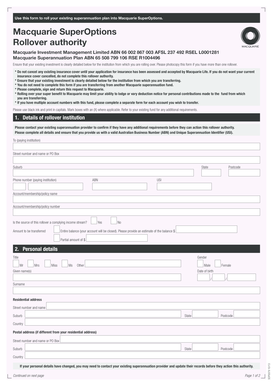 Macquarie SuperOptions Rollover Authority Form