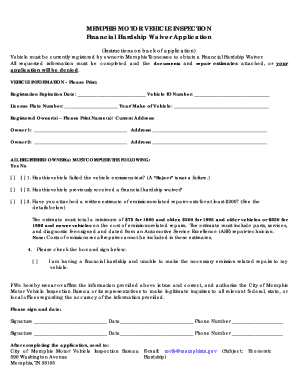 Memphis Motor Vehicle Inspection Financial Hardship Waiver Application