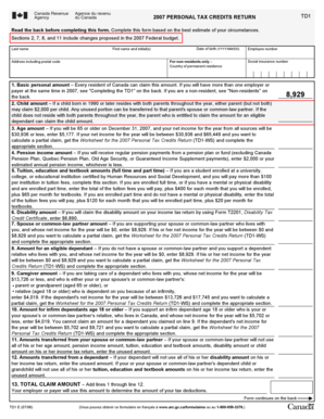 2007 Personal Tax Credits Return TD1