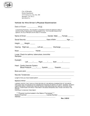 Vehicle for Hire Driver’s Physical Examination