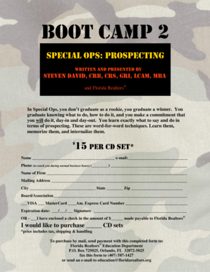 Boot Camp 2 Special Ops Prospecting Order Form