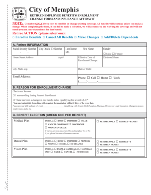 City of Memphis Retired Employee Benefits Enrollment Form