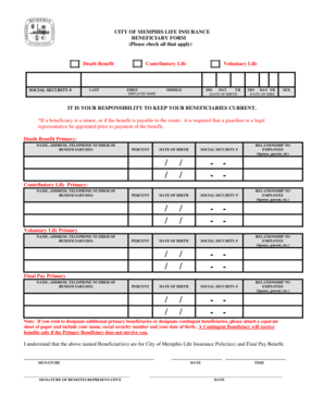 City of Memphis Life Insurance Beneficiary Form