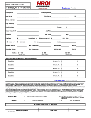 Employee Profile and Direct Deposit Authorization Form