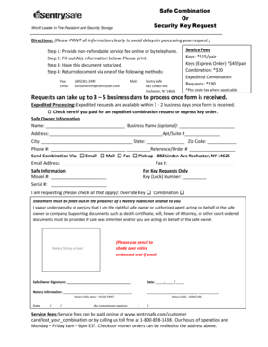 Sentry Safe Security Key Request Form