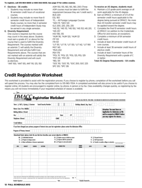 Credit Registration Worksheet