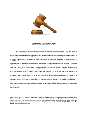 New Jersey Summons and Complaint