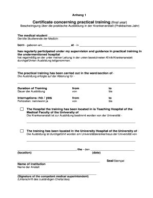 Certificate concerning practical training final year - medizin uni-tuebingen