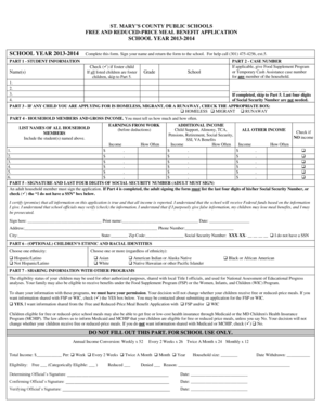 St. Mary’s County Free and Reduced-Price Meal Benefit Application