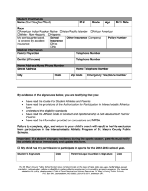 Student Athletic Participation Form