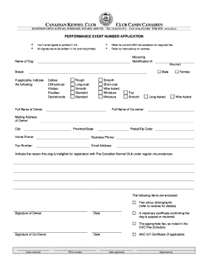 Canadian Kennel Club Performance Event Number Application