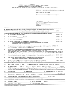 West Virginia Grand Juror Qualification Questionnaire