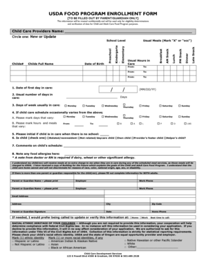 USDA Food Program Enrollment Form