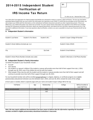 2014-2015 Independent Student Verification Form