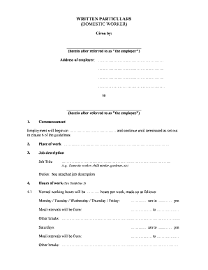 Domestic Worker Employment Agreement