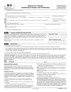 IRS Form W-9 Request for Taxpayer Identification Number and Certification