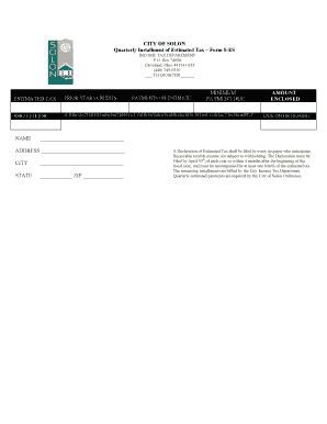 City of Solon Quarterly Estimated Tax Form S-ES