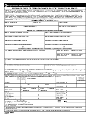 VA Form 0893 Advance Review of Offer to Donate Support for Official Travel
