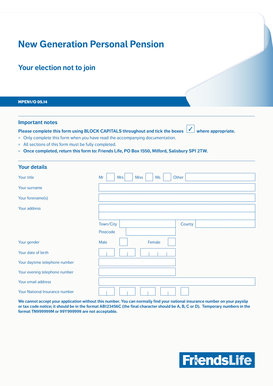 Friends Life Personal Pension Waiver Form