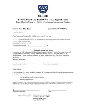 Federal Direct Graduate PLUS Loan Request Form
