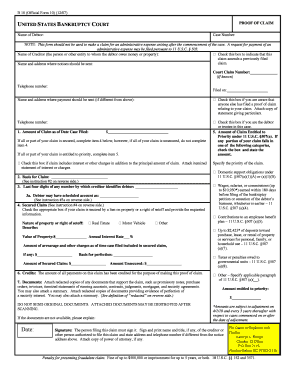 US Bankruptcy Court Proof of Claim Form