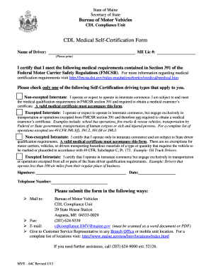 Maine CDL Medical Self-Certification Form