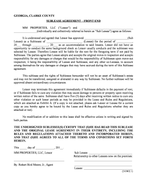 Georgia Sublease Agreement