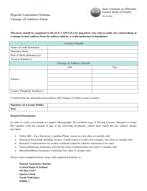 Deposit Guarantee Scheme Change of Address Form