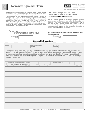 Roommate Agreement Form - Housing & Residential Education - housing usf