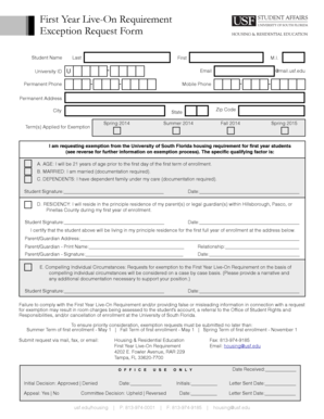 First Year Live-On Requirement Exception Request Form