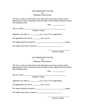 Doctor/Dentist Excuse Form