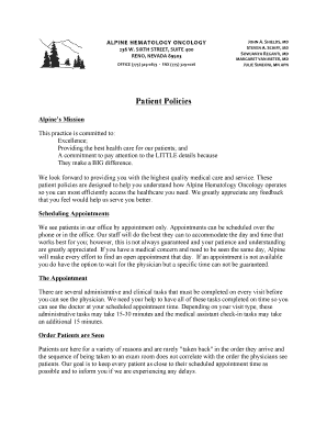 Alpine Hematology Oncology Patient Policies