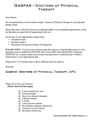 Doctors of Physical Therapy New Patient Packet