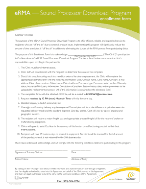 eRMA Sound Processor Download Program Enrollment Form