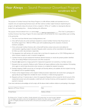 Cochlear Americas Hear Always Program Enrollment Form