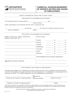 Parental Acknowledgement for Minor Employment