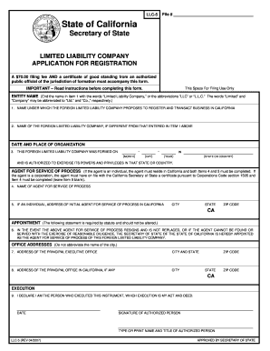 California LLC-5 Application for Registration