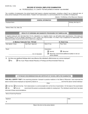 Wisconsin School Employee Tuberculosis Examination Form