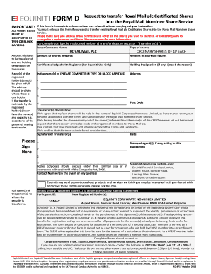 Royal Mail Share Transfer Form
