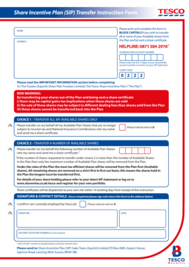 Share Incentive Plan (SIP) Transfer Instruction Form